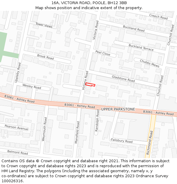 16A, VICTORIA ROAD, POOLE, BH12 3BB: Location map and indicative extent of plot