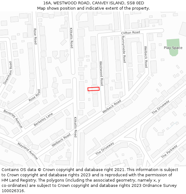 16A, WESTWOOD ROAD, CANVEY ISLAND, SS8 0ED: Location map and indicative extent of plot