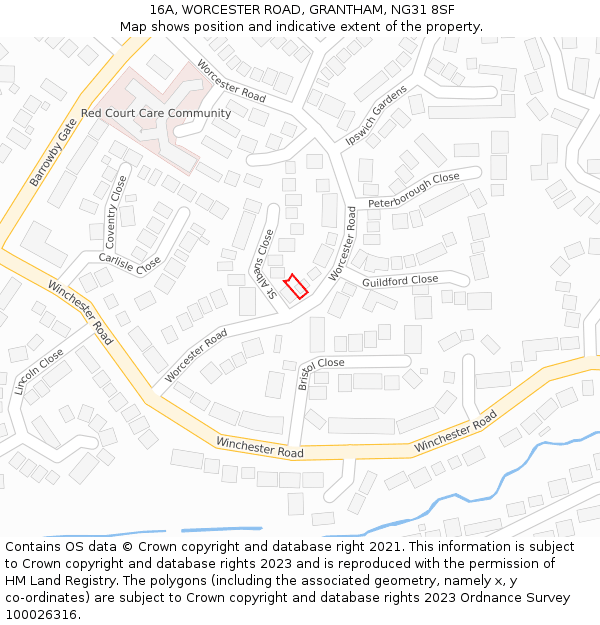 16A, WORCESTER ROAD, GRANTHAM, NG31 8SF: Location map and indicative extent of plot