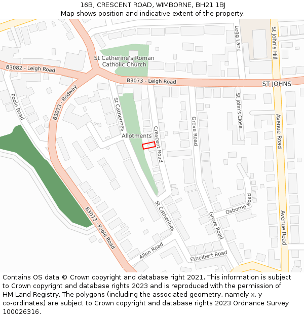 16B, CRESCENT ROAD, WIMBORNE, BH21 1BJ: Location map and indicative extent of plot