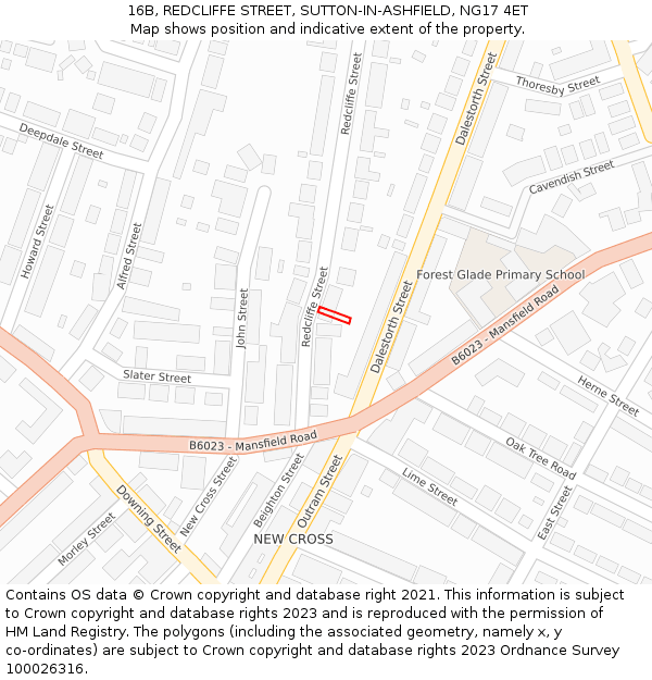 16B, REDCLIFFE STREET, SUTTON-IN-ASHFIELD, NG17 4ET: Location map and indicative extent of plot