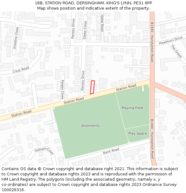 16B, STATION ROAD, DERSINGHAM, KING'S LYNN, PE31 6PP: Location map and indicative extent of plot