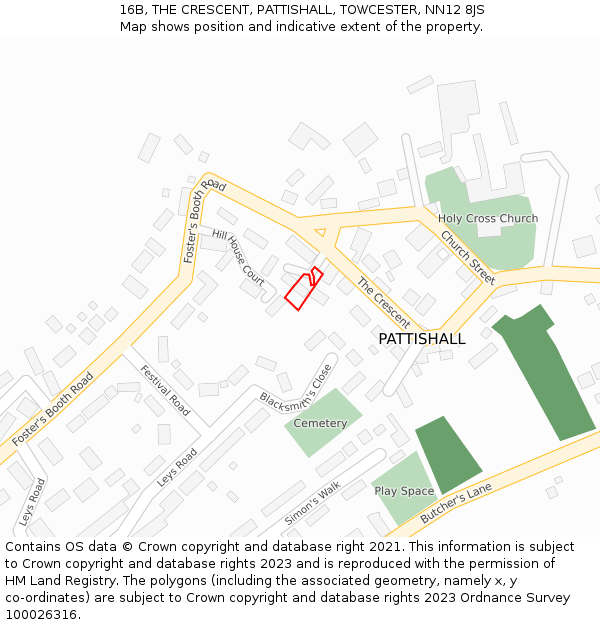 16B, THE CRESCENT, PATTISHALL, TOWCESTER, NN12 8JS: Location map and indicative extent of plot