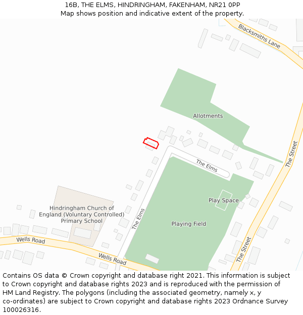 16B, THE ELMS, HINDRINGHAM, FAKENHAM, NR21 0PP: Location map and indicative extent of plot