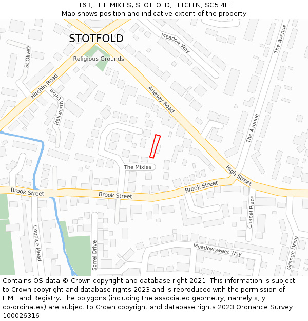 16B, THE MIXIES, STOTFOLD, HITCHIN, SG5 4LF: Location map and indicative extent of plot