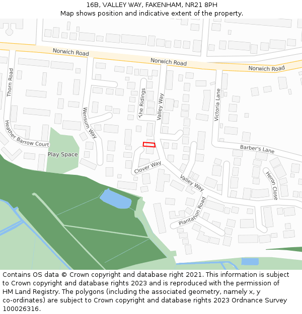 16B, VALLEY WAY, FAKENHAM, NR21 8PH: Location map and indicative extent of plot