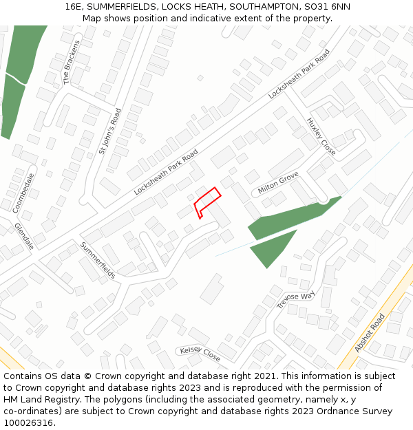 16E, SUMMERFIELDS, LOCKS HEATH, SOUTHAMPTON, SO31 6NN: Location map and indicative extent of plot