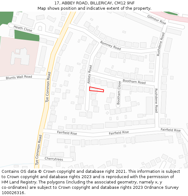 17, ABBEY ROAD, BILLERICAY, CM12 9NF: Location map and indicative extent of plot