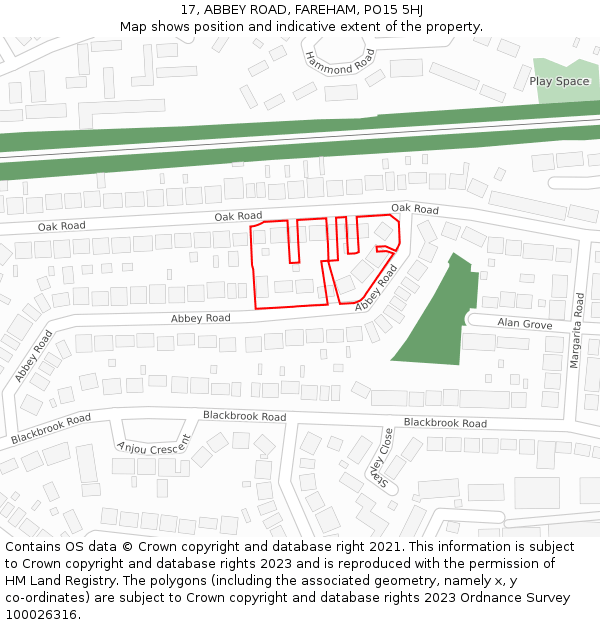 17, ABBEY ROAD, FAREHAM, PO15 5HJ: Location map and indicative extent of plot