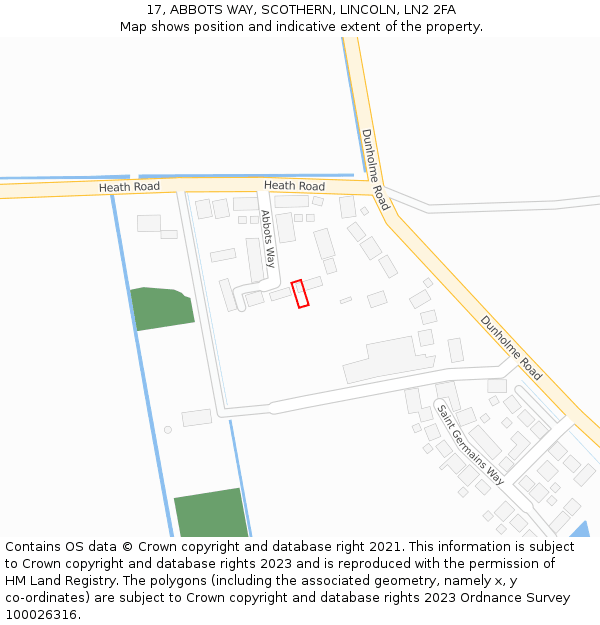 17, ABBOTS WAY, SCOTHERN, LINCOLN, LN2 2FA: Location map and indicative extent of plot