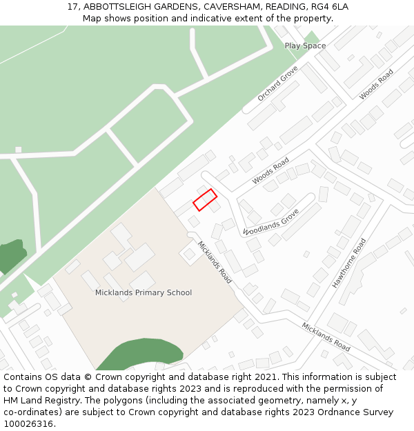 17, ABBOTTSLEIGH GARDENS, CAVERSHAM, READING, RG4 6LA: Location map and indicative extent of plot