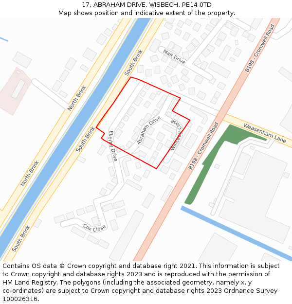 17, ABRAHAM DRIVE, WISBECH, PE14 0TD: Location map and indicative extent of plot