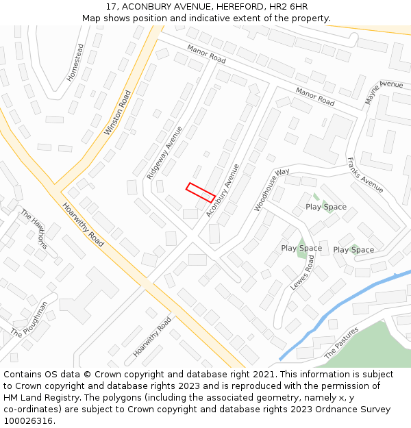 17, ACONBURY AVENUE, HEREFORD, HR2 6HR: Location map and indicative extent of plot