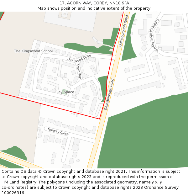 17, ACORN WAY, CORBY, NN18 9FA: Location map and indicative extent of plot