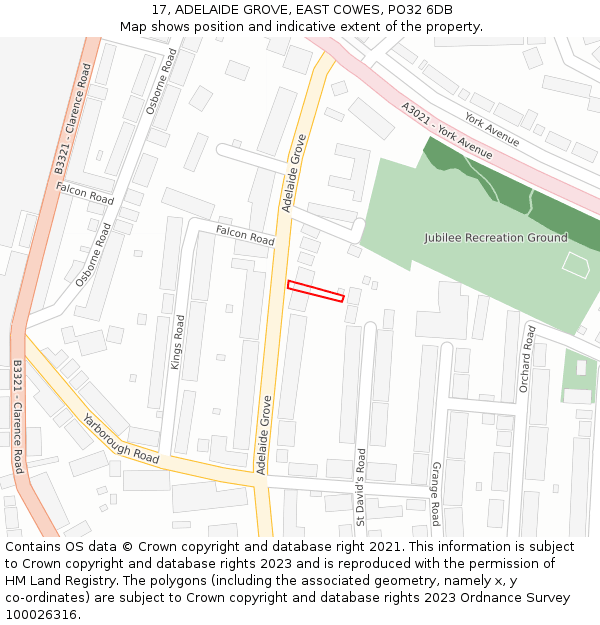 17, ADELAIDE GROVE, EAST COWES, PO32 6DB: Location map and indicative extent of plot