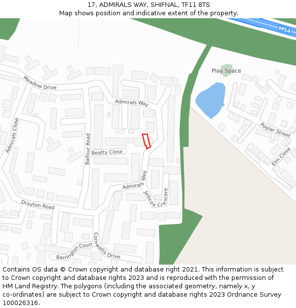 17, ADMIRALS WAY, SHIFNAL, TF11 8TS: Location map and indicative extent of plot