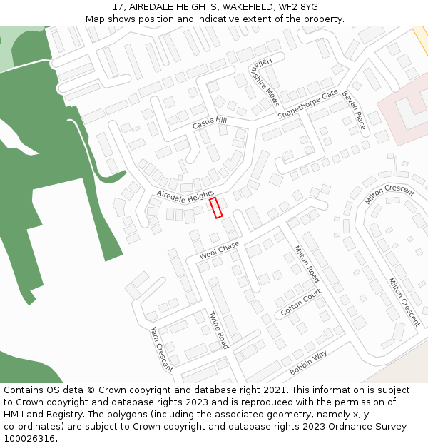 17, AIREDALE HEIGHTS, WAKEFIELD, WF2 8YG: Location map and indicative extent of plot