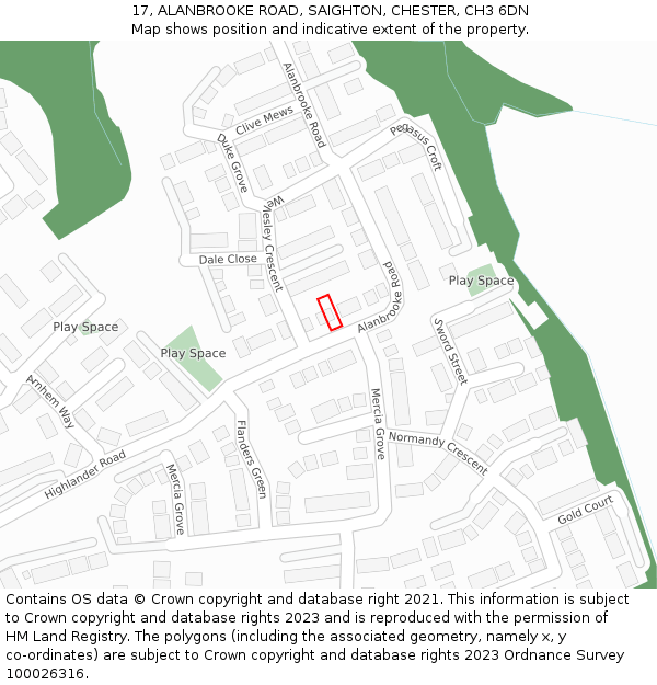 17, ALANBROOKE ROAD, SAIGHTON, CHESTER, CH3 6DN: Location map and indicative extent of plot