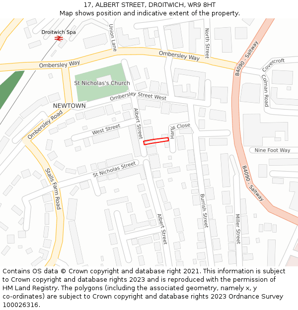 17, ALBERT STREET, DROITWICH, WR9 8HT: Location map and indicative extent of plot