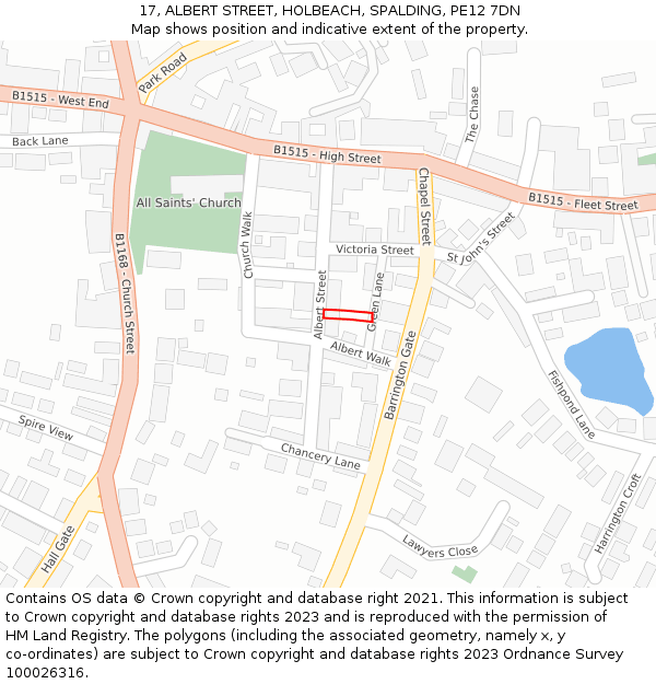 17, ALBERT STREET, HOLBEACH, SPALDING, PE12 7DN: Location map and indicative extent of plot