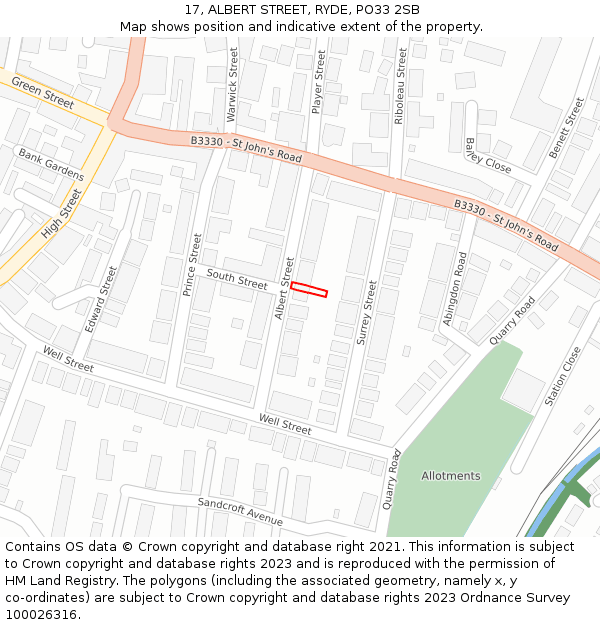 17, ALBERT STREET, RYDE, PO33 2SB: Location map and indicative extent of plot