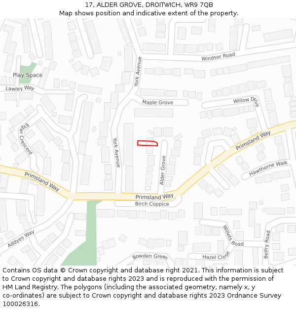 17, ALDER GROVE, DROITWICH, WR9 7QB: Location map and indicative extent of plot