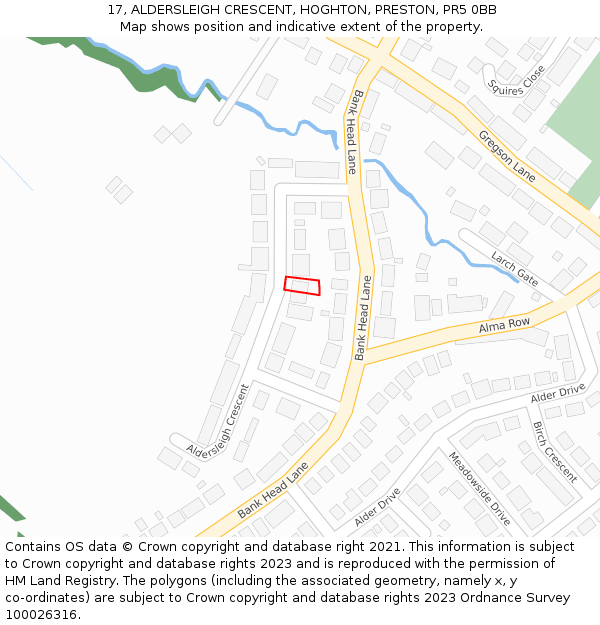 17, ALDERSLEIGH CRESCENT, HOGHTON, PRESTON, PR5 0BB: Location map and indicative extent of plot