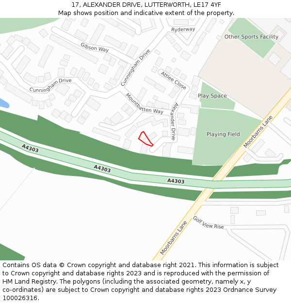 17, ALEXANDER DRIVE, LUTTERWORTH, LE17 4YF: Location map and indicative extent of plot