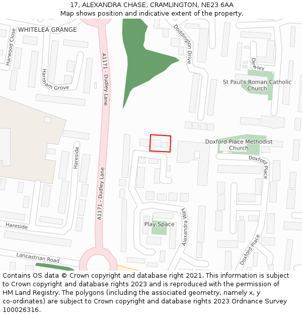 17, ALEXANDRA CHASE, CRAMLINGTON, NE23 6AA: Location map and indicative extent of plot