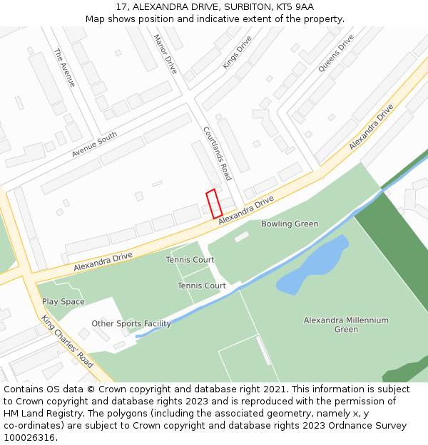 17, ALEXANDRA DRIVE, SURBITON, KT5 9AA: Location map and indicative extent of plot