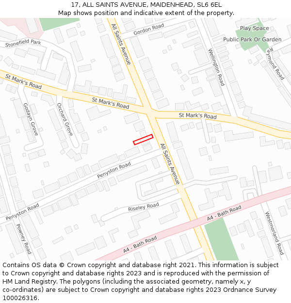 17, ALL SAINTS AVENUE, MAIDENHEAD, SL6 6EL: Location map and indicative extent of plot