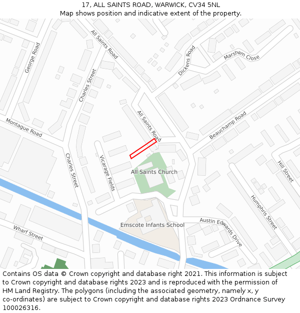 17, ALL SAINTS ROAD, WARWICK, CV34 5NL: Location map and indicative extent of plot