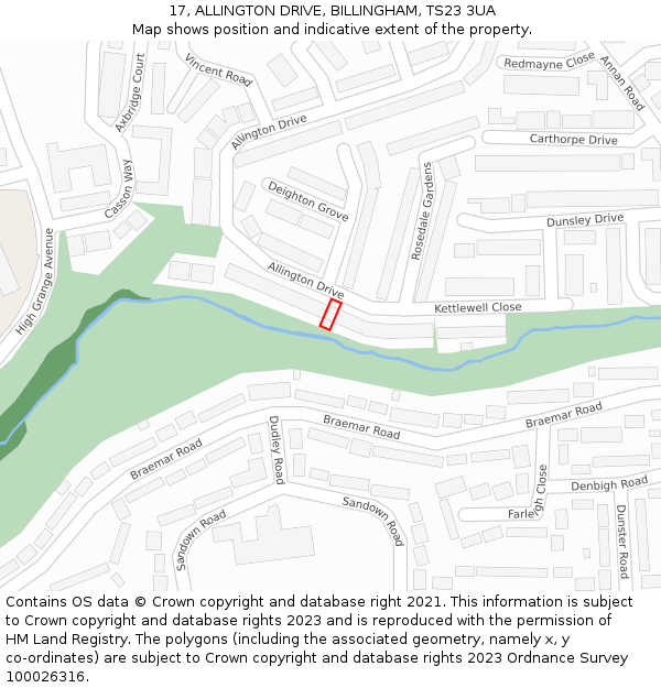 17, ALLINGTON DRIVE, BILLINGHAM, TS23 3UA: Location map and indicative extent of plot