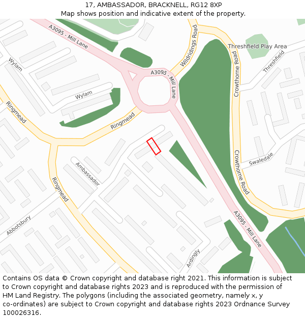 17, AMBASSADOR, BRACKNELL, RG12 8XP: Location map and indicative extent of plot
