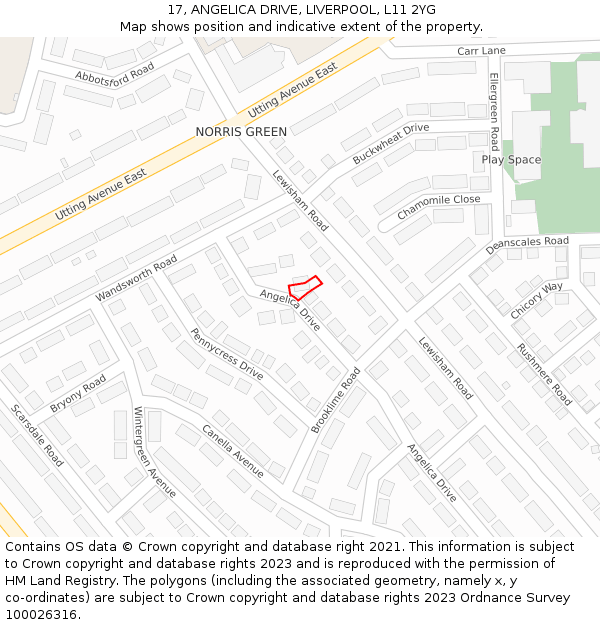 17, ANGELICA DRIVE, LIVERPOOL, L11 2YG: Location map and indicative extent of plot