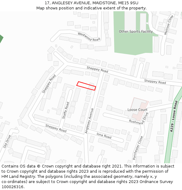 17, ANGLESEY AVENUE, MAIDSTONE, ME15 9SU: Location map and indicative extent of plot