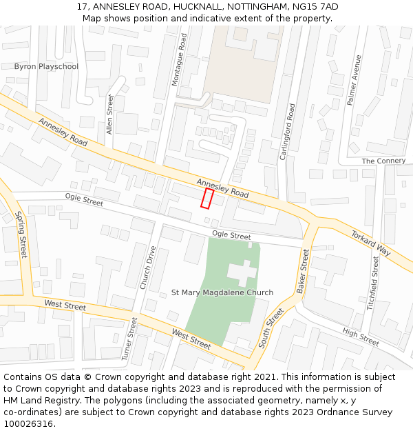 17, ANNESLEY ROAD, HUCKNALL, NOTTINGHAM, NG15 7AD: Location map and indicative extent of plot