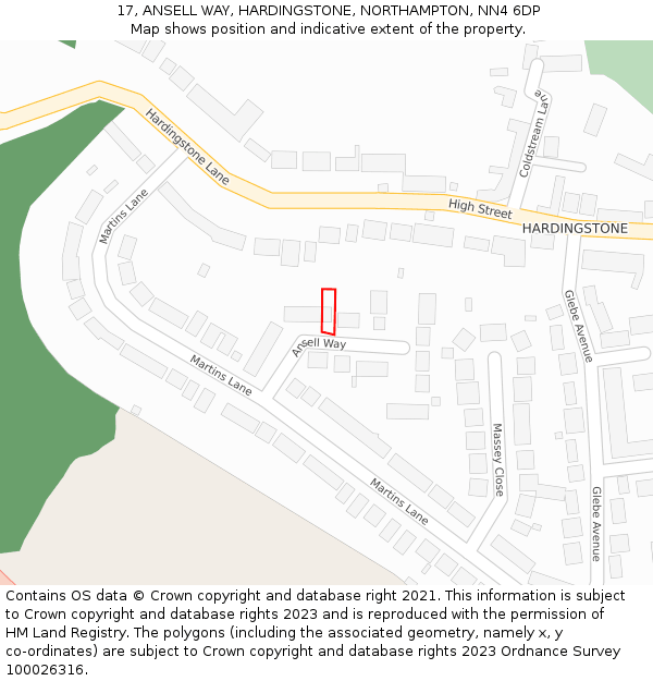 17, ANSELL WAY, HARDINGSTONE, NORTHAMPTON, NN4 6DP: Location map and indicative extent of plot