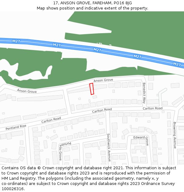 17, ANSON GROVE, FAREHAM, PO16 8JG: Location map and indicative extent of plot