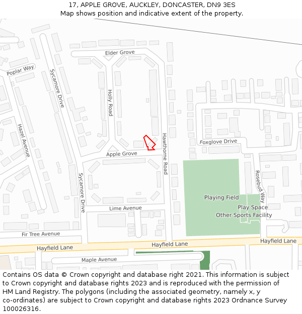 17, APPLE GROVE, AUCKLEY, DONCASTER, DN9 3ES: Location map and indicative extent of plot