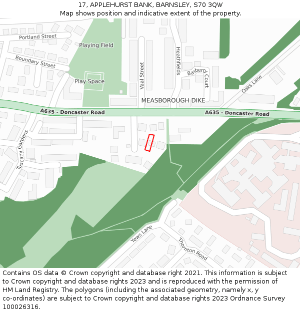 17, APPLEHURST BANK, BARNSLEY, S70 3QW: Location map and indicative extent of plot