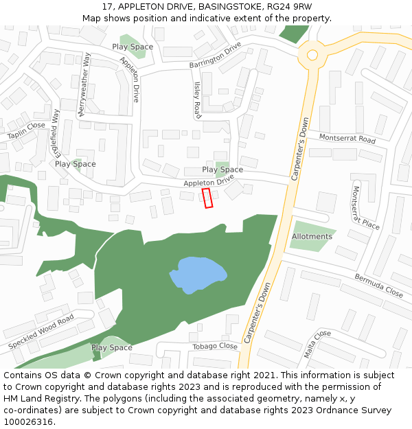 17, APPLETON DRIVE, BASINGSTOKE, RG24 9RW: Location map and indicative extent of plot