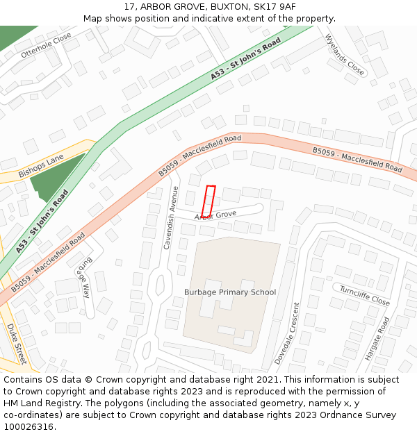 17, ARBOR GROVE, BUXTON, SK17 9AF: Location map and indicative extent of plot