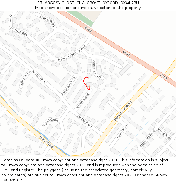 17, ARGOSY CLOSE, CHALGROVE, OXFORD, OX44 7RU: Location map and indicative extent of plot