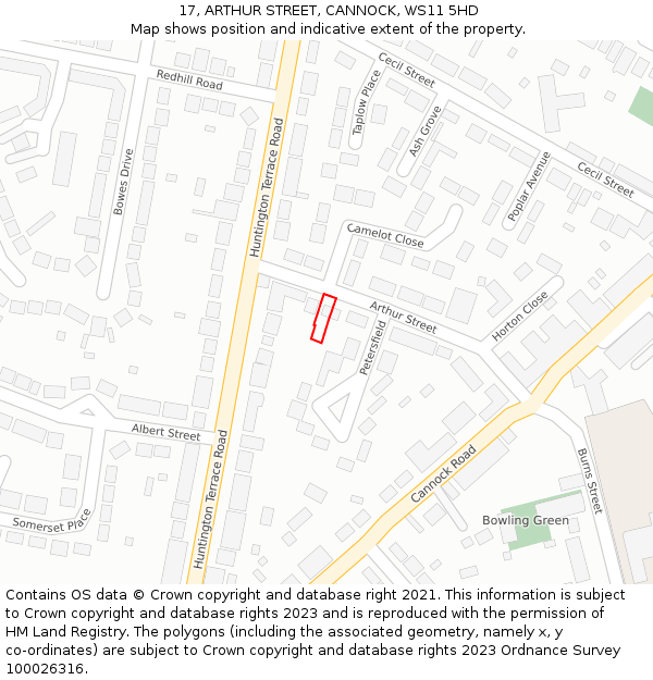 17, ARTHUR STREET, CANNOCK, WS11 5HD: Location map and indicative extent of plot