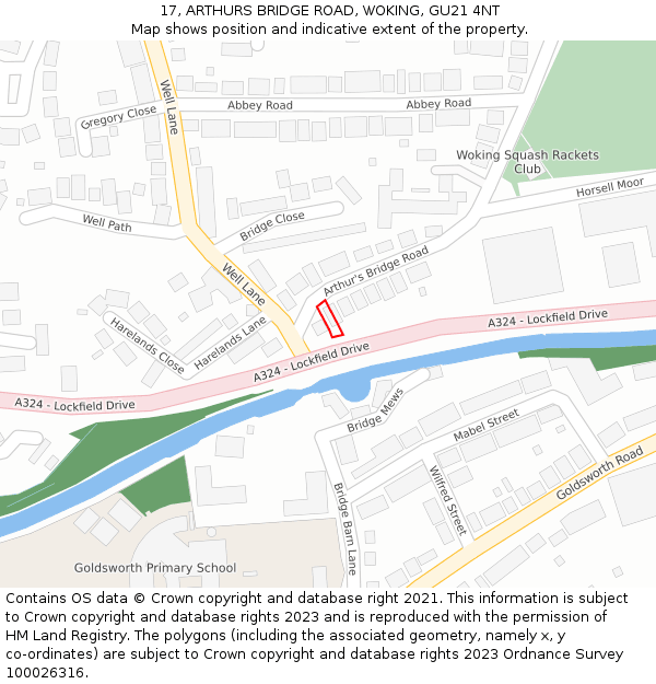 17, ARTHURS BRIDGE ROAD, WOKING, GU21 4NT: Location map and indicative extent of plot