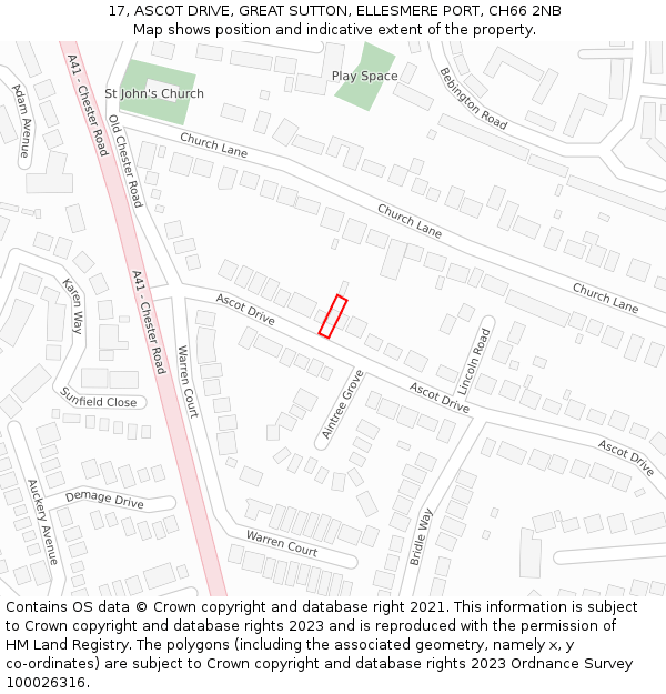 17, ASCOT DRIVE, GREAT SUTTON, ELLESMERE PORT, CH66 2NB: Location map and indicative extent of plot