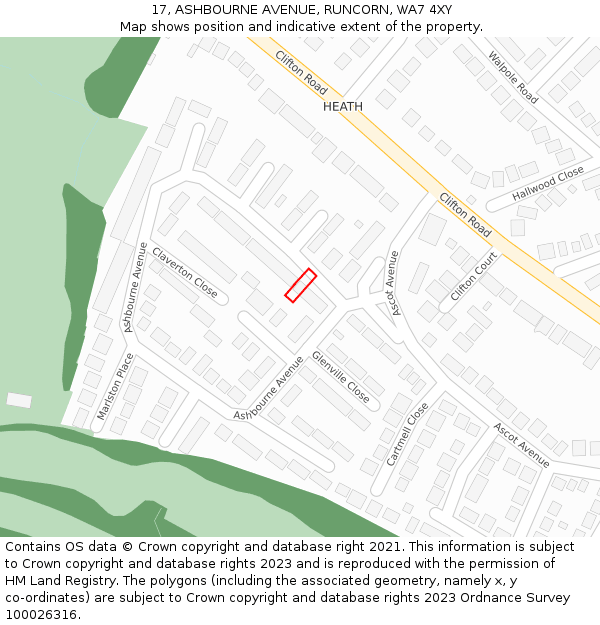 17, ASHBOURNE AVENUE, RUNCORN, WA7 4XY: Location map and indicative extent of plot