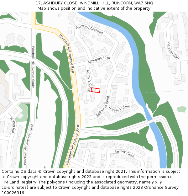 17, ASHBURY CLOSE, WINDMILL HILL, RUNCORN, WA7 6NQ: Location map and indicative extent of plot