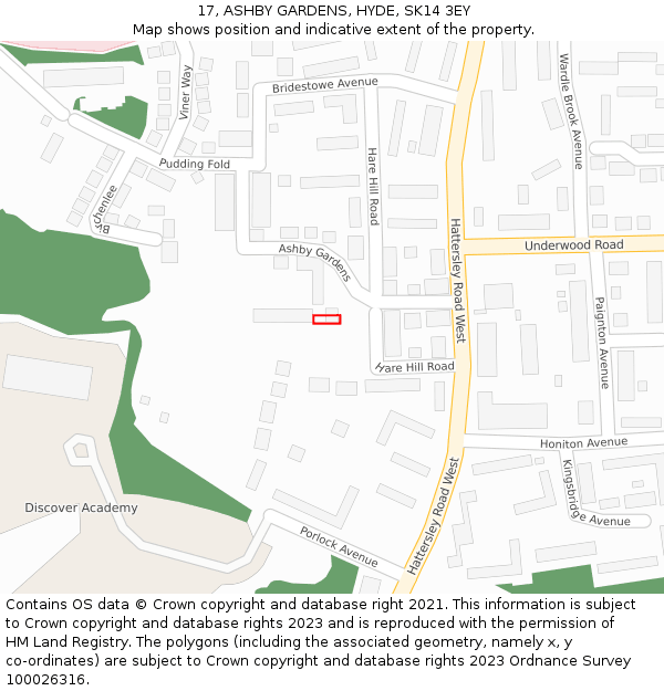 17, ASHBY GARDENS, HYDE, SK14 3EY: Location map and indicative extent of plot